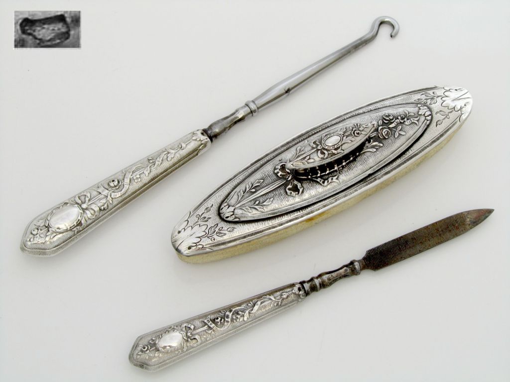 French Sterling Silver Travel Vanity Set 10 pc w/Original Case 3