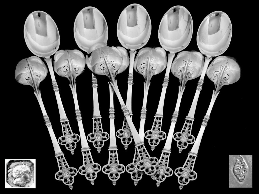 CARDEILHAC French Sterling Silver Tea Spoons Set 12 pc 6