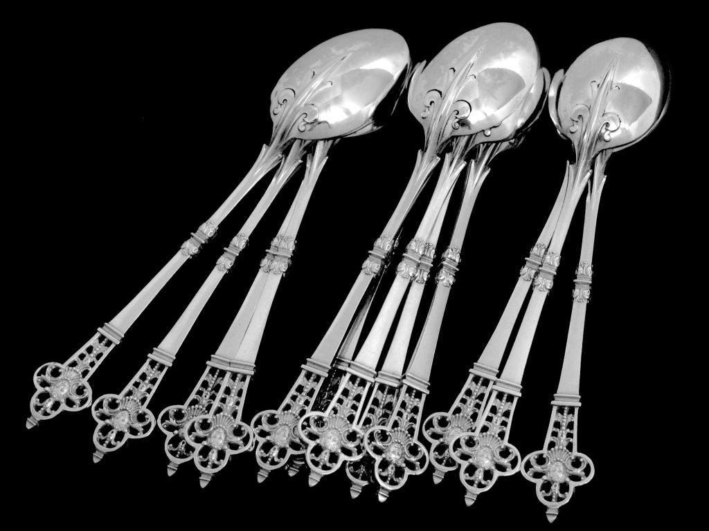 Art Nouveau CARDEILHAC French Sterling Silver Tea Spoons Set 12 pc