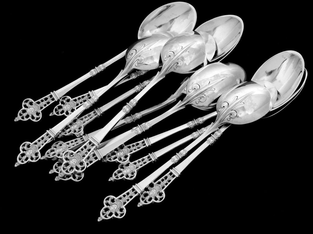 CARDEILHAC French Sterling Silver Tea Spoons Set 12 pc 2