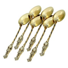 PUIFORCAT Masterpiece French Sterling Silver Vermeil Tea Spoons 6 pc Knights