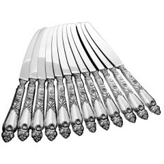 Antique French Sterling Silver Knife Set 12pc New Stainless Steel Blades