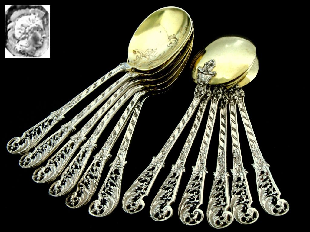 French All Sterling Silver Vermeil Ice Cream Spoons 12pc Rococo At 1stdibs