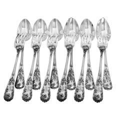 Antique BONNESCOEUR Ornate French Sterling Silver Dessert/Entremet Flatware 12 pc Rococo