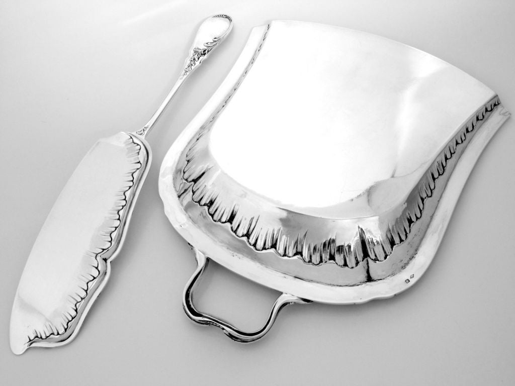 Art Nouveau HENIN French All Sterling Silver Crumb Tray Service 2 pc Rococo