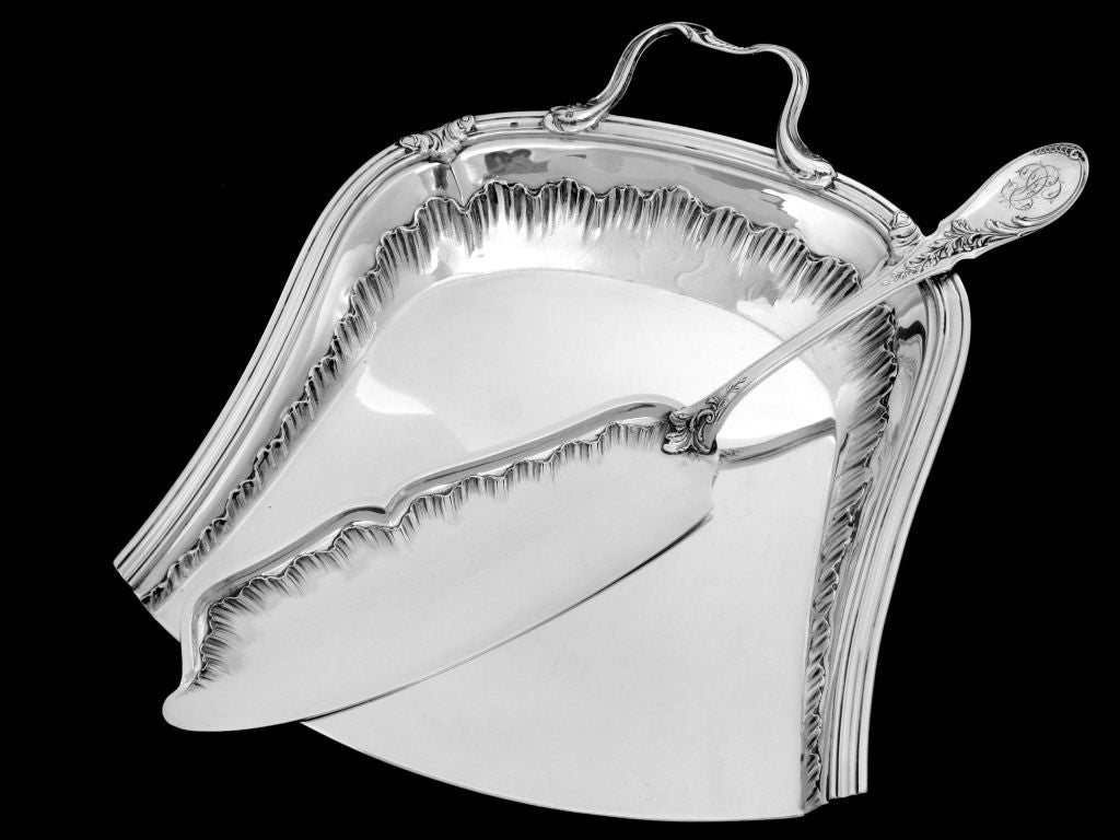 HENIN French All Sterling Silver Crumb Tray Service 2 pc Rococo 1