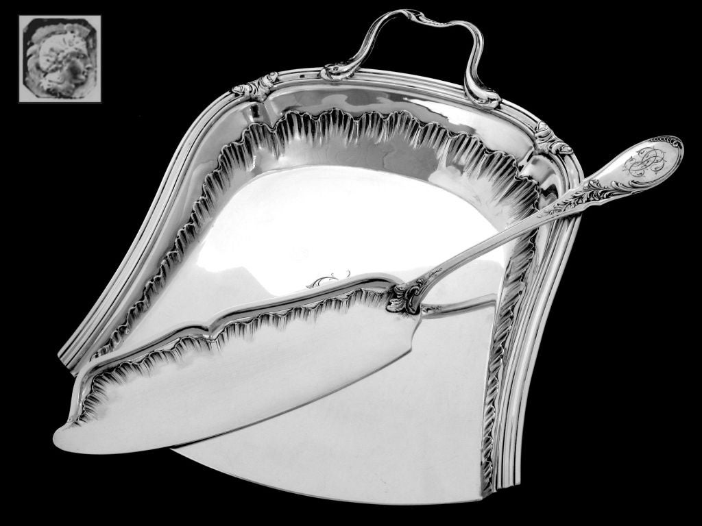 HENIN French All Sterling Silver Crumb Tray Service 2 pc Rococo 5