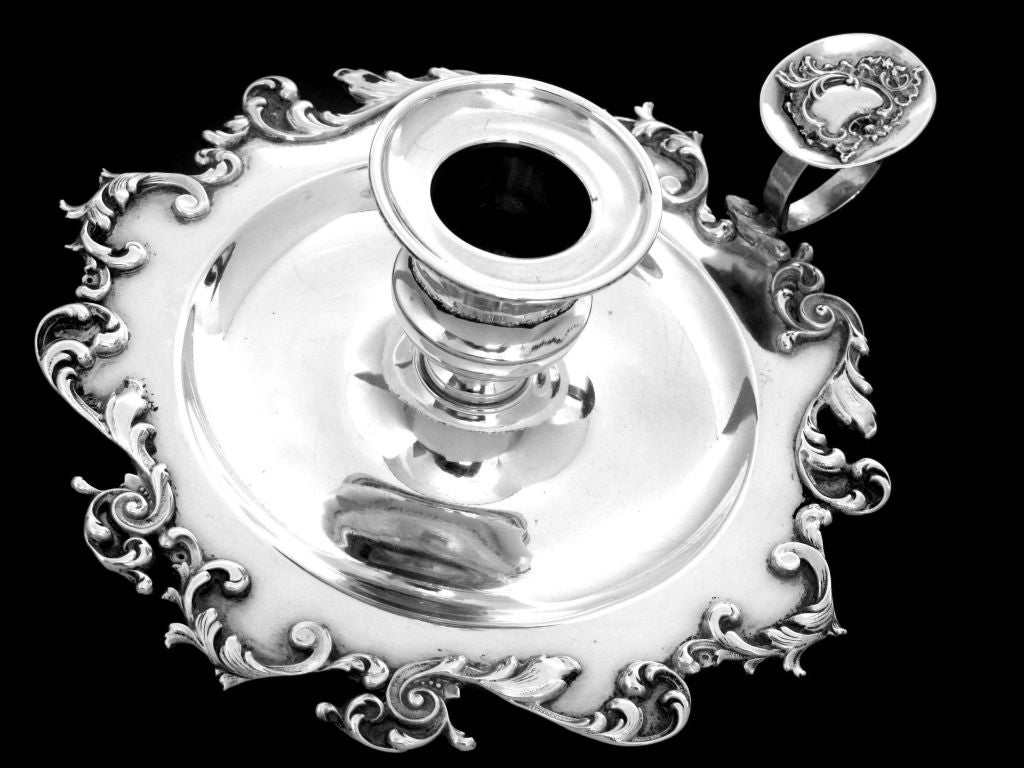 Women's or Men's Gorgeous French All Sterling Silver Candle Holder Rococo For Sale