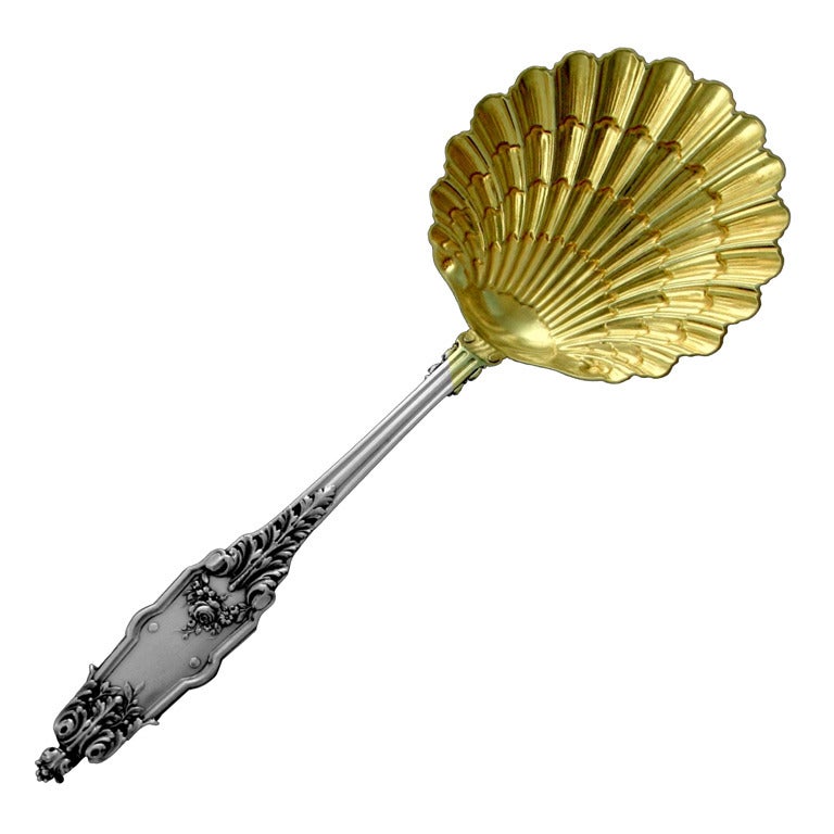 Puiforcat Fabulous French All Sterling Silver Vermeil Strawberry Spoon Acanthus For Sale