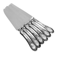 Used PUIFORCAT French Sterling Silver Dinner Knife Set 6 pc New Stainless Blades