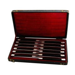 Cardeilhac Rare 1840s French Sterling Silver and Ebony Knife Set 12 pc w/box