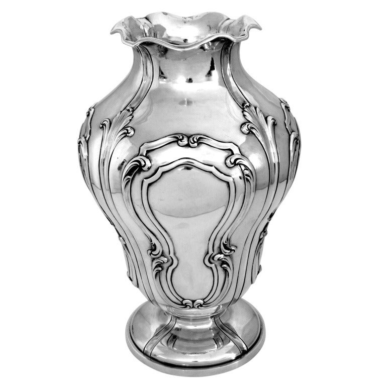 AUCOC Imposing French All Sterling Silver Vase 10 3/5" Art Nouveau Period