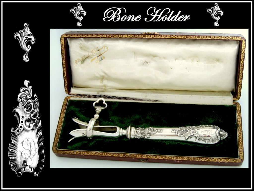 Women's or Men's Gorgeous French Sterling Silver Bone Holder Rococo With Original Box