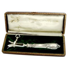 Antique Gorgeous French Sterling Silver Bone Holder Rococo With Original Box
