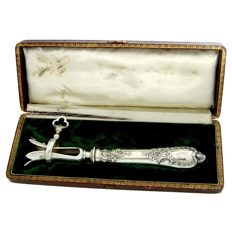 Gorgeous French Sterling Silver Bone Holder Rococo With Original Box