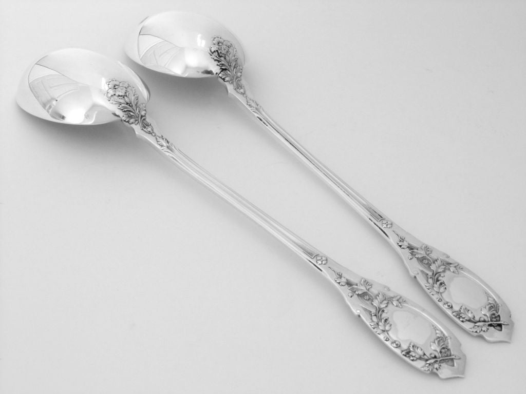 PUIFORCAT French All Sterling Silver Vermeil Salad Serving Set 2pc Foliage In Good Condition For Sale In Triaize, Pays de Loire