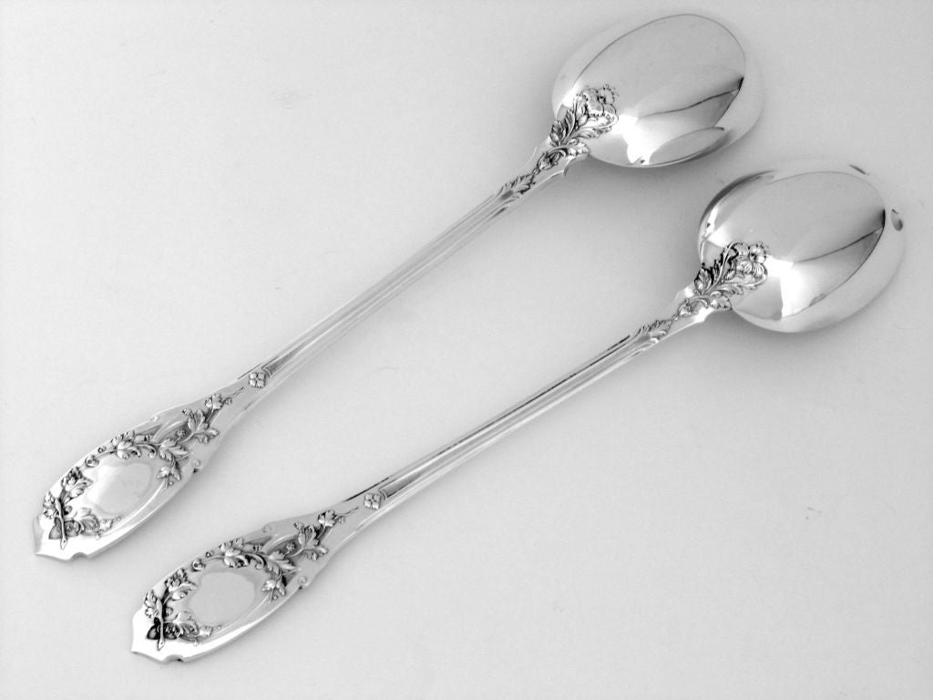 PUIFORCAT French All Sterling Silver Vermeil Salad Serving Set 2pc Foliage For Sale 3