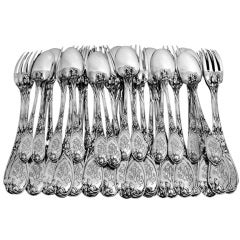 Antique PUIFORCAT French Sterling Silver Dinner Flatware Set 37 pc Iris