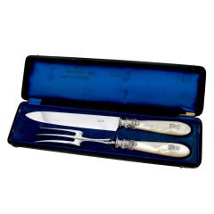 Fabulous French Silver & Mother of Pearl Carving Set 2 pc w/box Neo Classical