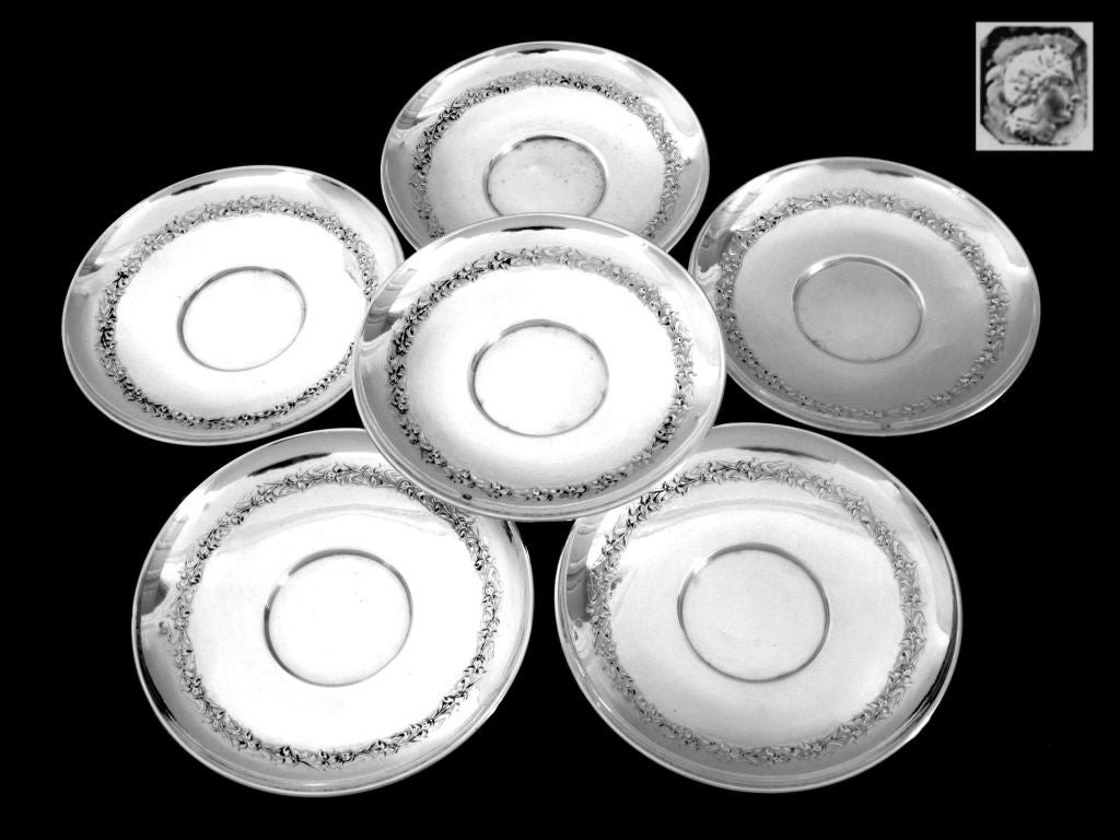 RAVINET French Sterling Silver Vermeil Six Chocolate/Coffee/Tea Cups w/Saucers In Good Condition In Triaize, Pays de Loire