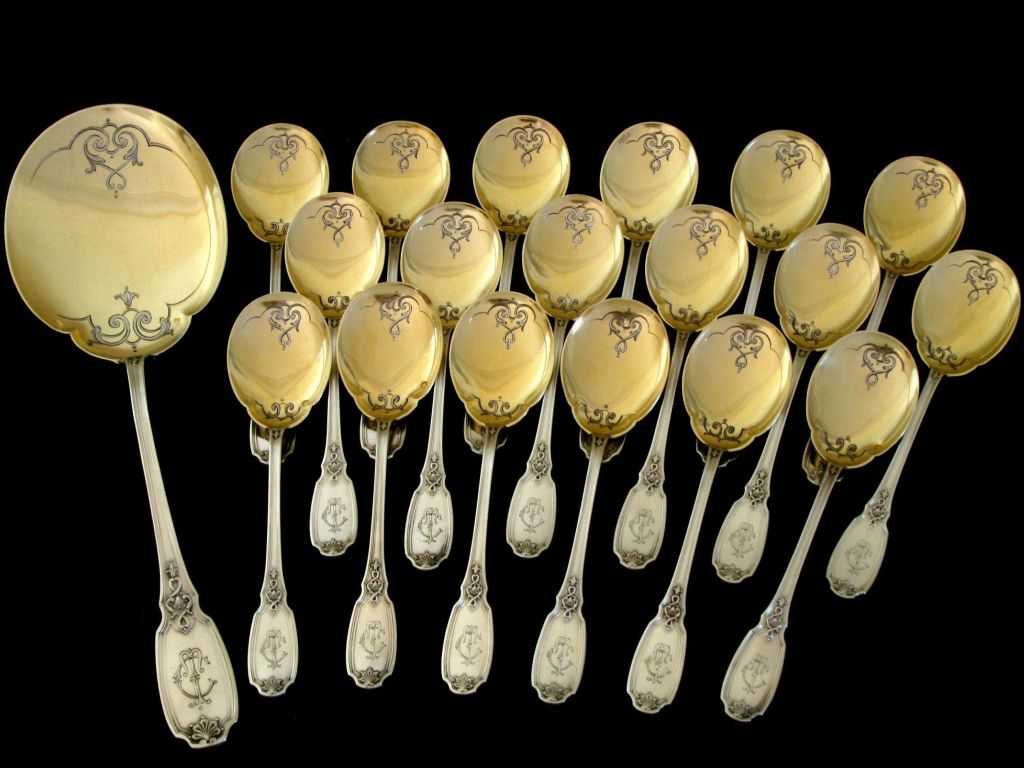 Boivin Fabulous French All Sterling Silver Vermeil Ice Cream Set 19 pc w/box 2