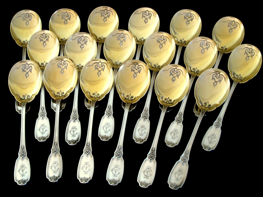 Boivin Fabulous French All Sterling Silver Vermeil Ice Cream Set 19 pc w/box 3