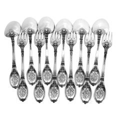Antique Lapparra Fabulous French Sterling Silver Dinner Flatware 12 pc Empire