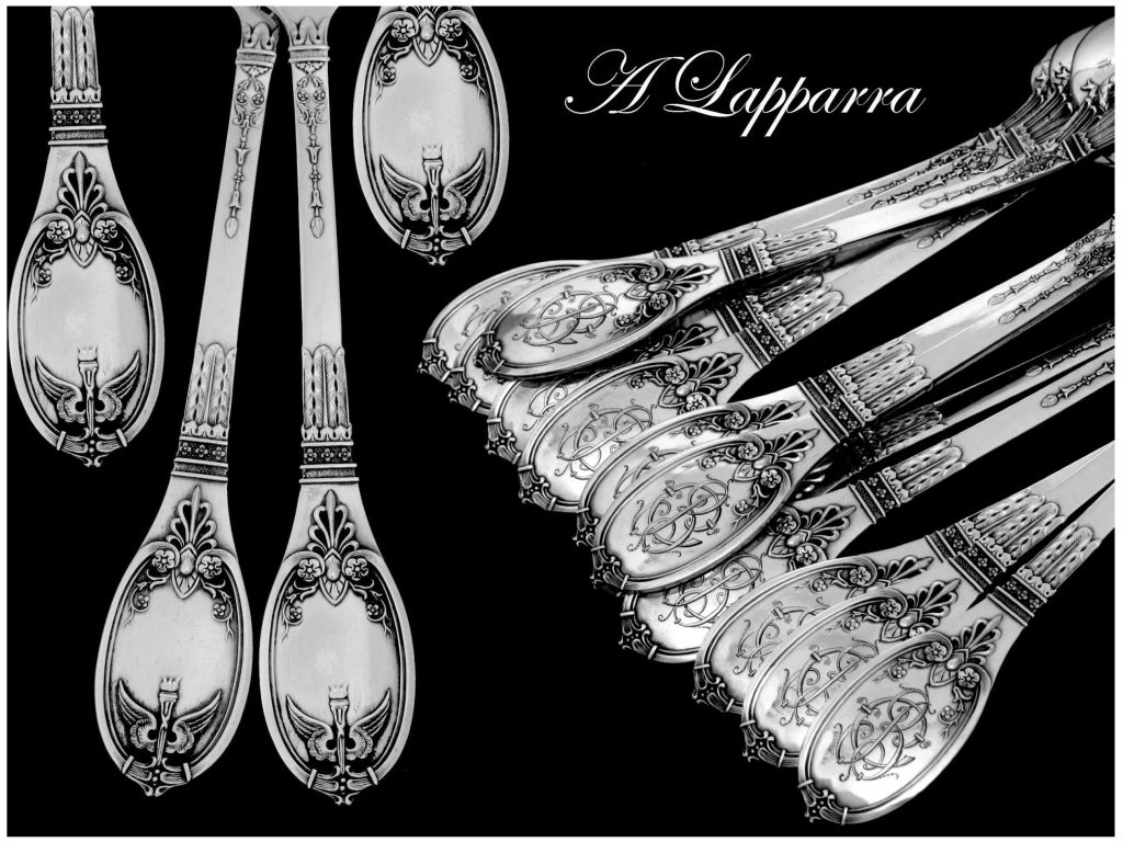 Lapparra Fabulous French Sterling Silver Dessert Flatware 12 pc Empire Torch