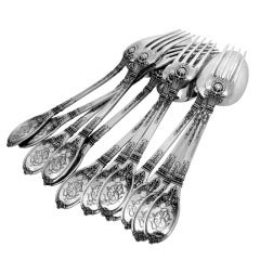 Antique Lapparra Fabulous French Sterling Silver Dessert Flatware 12 pc Empire Torch