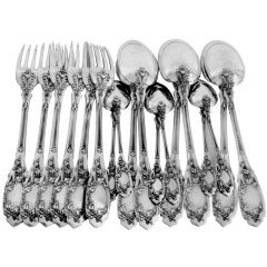 PUIFORCAT Top Quality French Sterling Silver Dinner Flatware Set 18 pc Foliage