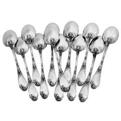 PUIFORCAT Fabulous French Sterling Silver Moka Spoons Set 12 pc Iris