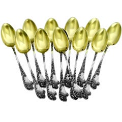 BOIVIN Fabulous French Sterling Silver Vermeil Tea Spoons Set 12 pc Rococo