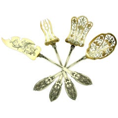 French All Sterling Silver Vermeil Hors D'oeuvre Set 4 pc w/box