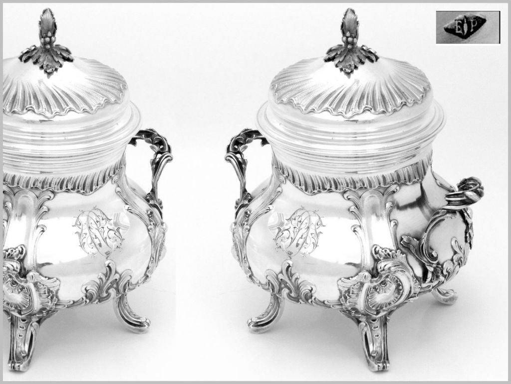 Women's or Men's Puiforcat Imposing French Sterling Silver Vermeil Sugar Bowl Rococo For Sale