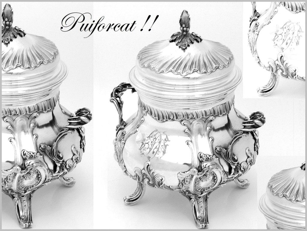 Puiforcat Imposing French Sterling Silver Vermeil Sugar Bowl Rococo For Sale 1