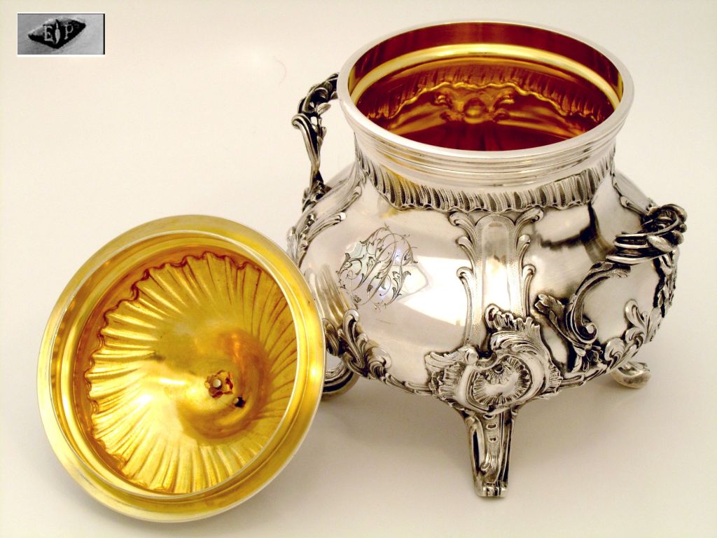 Puiforcat Imposing French Sterling Silver Vermeil Sugar Bowl Rococo For Sale 4
