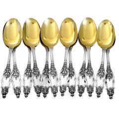 PUIFORCAT Rare French Sterling Silver Vermeil Tea Spoons Set 12 pc Acanthus