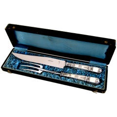 CANAUX French Sterling Silver Two Piece Carving Set with Box Musical Instrument