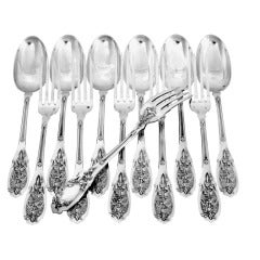 PUIFORCAT Top Quality French Sterling Silver Dessert Flatware Set 12 pc Foliage