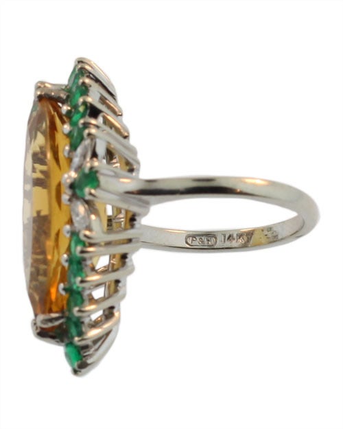 Women's Citrine Emerald Diamond Gold Ring For Sale