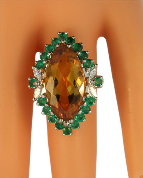 Citrine Emerald Diamond Gold Ring For Sale 3