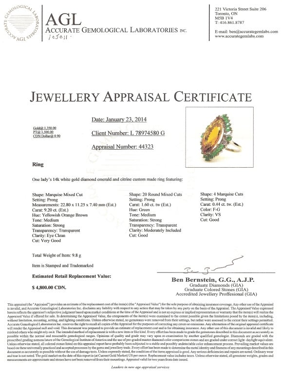 Citrine Emerald Diamond Gold Ring For Sale 4