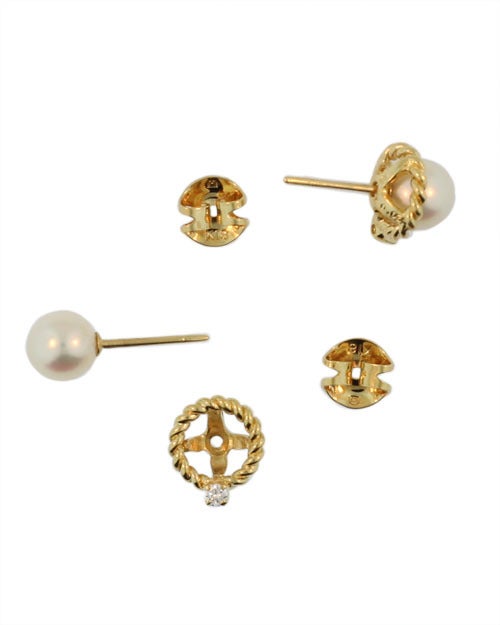 Mikimoto Pearl Diamond Studs in Removable Jackets In Excellent Condition In Toronto, ON