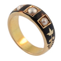 English Enamel Pearl Mourning Ring