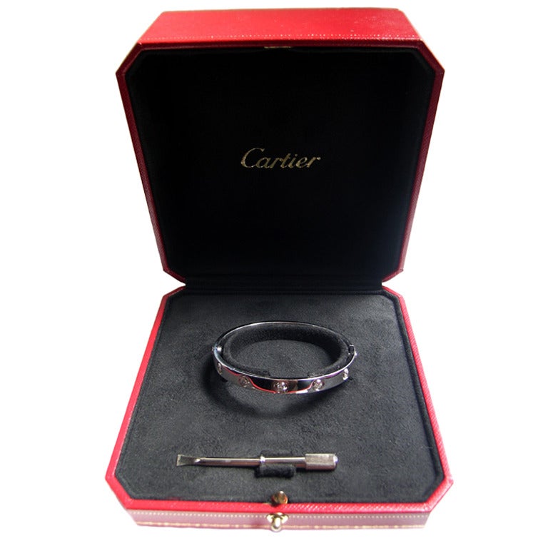 Cartier 10 Diamond White Gold Love Bracelet For Sale