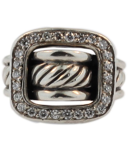 David Yurman Diamond Sterling Silver Buckle Ring