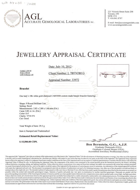 Cartier 10 Diamond White Gold Love Bracelet For Sale 2