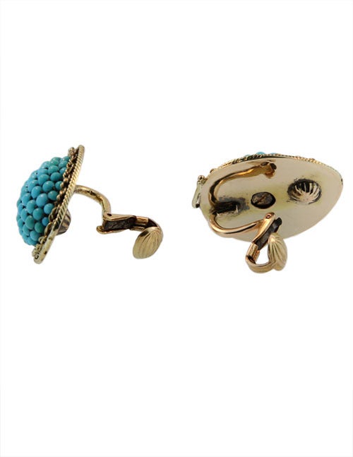 Antique Hand Made Gold and Turquoise Earrings