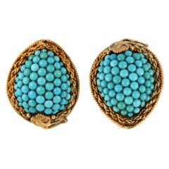 Antique Hand Made Gold and Turquoise Earrings