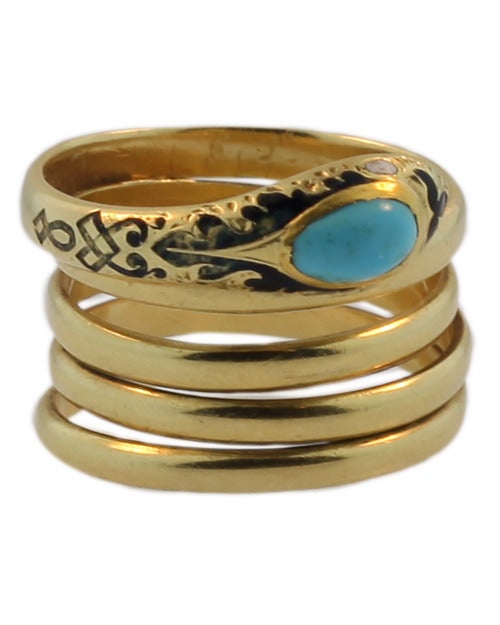 Victorian Turquoise and Enamel Snake Ring